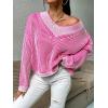 imageSweatyRocks Womens Striped V Neck Long Sleeve Sweater Drop Shoulder Loose Fit Pullover Knitwear TopHot Pink