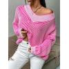 imageSweatyRocks Womens Striped V Neck Long Sleeve Sweater Drop Shoulder Loose Fit Pullover Knitwear TopHot Pink