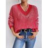 imageSweatyRocks Womens Striped V Neck Long Sleeve Sweater Drop Shoulder Loose Fit Pullover Knitwear TopRed