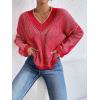 imageSweatyRocks Womens Striped V Neck Long Sleeve Sweater Drop Shoulder Loose Fit Pullover Knitwear TopRed