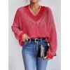 imageSweatyRocks Womens Striped V Neck Long Sleeve Sweater Drop Shoulder Loose Fit Pullover Knitwear TopRed