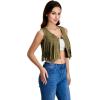 imageSweatyRocks Womens Suede Fringe Trim Sleeveless Crop Vest Jacket Button Front CoatArmy Green