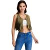 imageSweatyRocks Womens Suede Fringe Trim Sleeveless Crop Vest Jacket Button Front CoatArmy Green