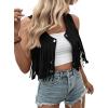 imageSweatyRocks Womens Suede Fringe Trim Sleeveless Crop Vest Jacket Button Front CoatBlack