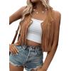 imageSweatyRocks Womens Suede Fringe Trim Sleeveless Crop Vest Jacket Button Front CoatCoffee Brown