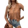 imageSweatyRocks Womens Suede Fringe Trim Sleeveless Crop Vest Jacket Button Front CoatCoffee Brown