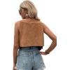 imageSweatyRocks Womens Suede Fringe Trim Sleeveless Crop Vest Jacket Button Front CoatCoffee Brown