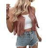 imageSweatyRocks Womens Suede Fringe Trim Sleeveless Crop Vest Jacket Button Front CoatDusty Pink