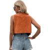 imageSweatyRocks Womens Suede Fringe Trim Sleeveless Crop Vest Jacket Button Front CoatOrange