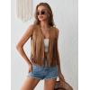 imageSweatyRocks Womens Suede Fringe Trim Sleeveless Crop Vest Jacket Button Front CoatPure Brown