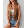 imageSweatyRocks Womens Suede Fringe Trim Sleeveless Crop Vest Jacket Button Front CoatPure Brown
