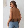 imageSweatyRocks Womens Suede Fringe Trim Sleeveless Crop Vest Jacket Button Front CoatPure Brown