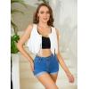 imageSweatyRocks Womens Suede Fringe Trim Sleeveless Crop Vest Jacket Button Front CoatWhite