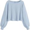 imageSweatyRocks Womens Casual Crewneck Raglan Long Sleeve Ribbed Knit Crop Top Cropped SweaterBlue