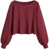 imageSweatyRocks Womens Casual Crewneck Raglan Long Sleeve Ribbed Knit Crop Top Cropped SweaterBurgundy