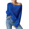 imageSweatyRocks Womens Casual Lantern Long Sleeve Sweaters Crew Neck Ribbed Knitted Pullover TopsBlue