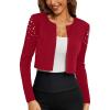 imageSweatyRocks Womens Elegant Long Sleeve Beaded Open Front Cropped Cardigan SweaterBurgundy Red