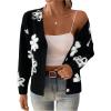 imageSweatyRocks Womens Floral Print Long Sleeve Button Down Cardigans Sweater Casual Drop Shoulder V Neck OutwearBlack
