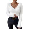 imageSweatyRocks Womens Fuzzy Fleece Long Sleeve V Neck Crop Sweater Casual Plain Slim Fit Warm Knitwear Sweater TopsWhite