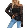 imageSweatyRocks Womens Hollow Out Scoop Neck Sweater Crochet Knitted Tops Long Sleeve Pullover Sweater TopsBlack