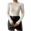 imageSweatyRocks Womens Long Sleeve Shirts Fitted Pearls Decro Mock Neck Knit Sweater Pullovers TopsApricot