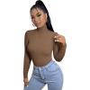 imageSweatyRocks Womens Long Sleeve Turtleneck Ribbed Knit Pullover Sweater TopPlain Brown