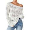 imageSweatyRocks Womens Off Shoulder Sweater Hollow Out Ribbed Knit Long Sleeve Pullover TopsWhite
