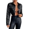 imageSweatyRocks Womens PU Leather Cropped Coat Casual Button Front Jacket with Bust PocketBlack