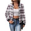 imageSweatyRocks Womens Plaid Zip Up Bomber Jacket Collared Long Sleeve Outerwear CoatWhite Red