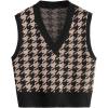 imageSweatyRocks Womens Sleeveless V Neck Knit Sweater Vest Houndstooth Crop Tank TopApricot