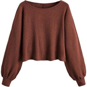 imageSweatyRocks Womens Casual Crewneck Raglan Long Sleeve Ribbed Knit Crop Top Cropped SweaterCoffee