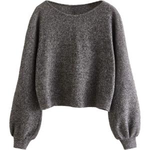 imageSweatyRocks Womens Casual Crewneck Raglan Long Sleeve Ribbed Knit Crop Top Cropped SweaterGrey
