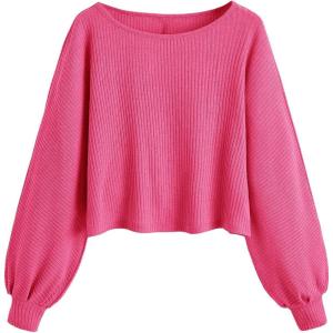 imageSweatyRocks Womens Casual Crewneck Raglan Long Sleeve Ribbed Knit Crop Top Cropped SweaterHot Pink