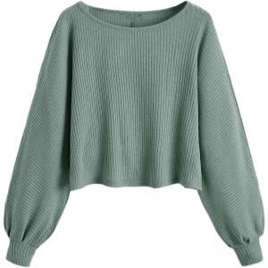 imageSweatyRocks Womens Casual Crewneck Raglan Long Sleeve Ribbed Knit Crop Top Cropped SweaterLight Green