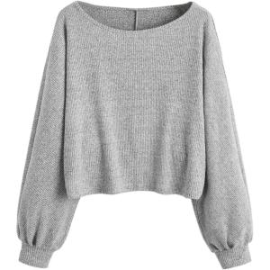imageSweatyRocks Womens Casual Crewneck Raglan Long Sleeve Ribbed Knit Crop Top Cropped SweaterLight Grey