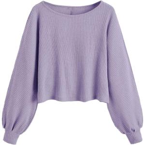imageSweatyRocks Womens Casual Crewneck Raglan Long Sleeve Ribbed Knit Crop Top Cropped SweaterLilac Purple