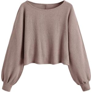 imageSweatyRocks Womens Casual Crewneck Raglan Long Sleeve Ribbed Knit Crop Top Cropped SweaterMocha Brown