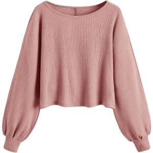imageSweatyRocks Womens Casual Crewneck Raglan Long Sleeve Ribbed Knit Crop Top Cropped SweaterPink