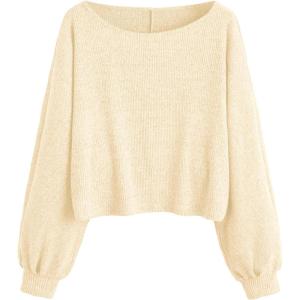 imageSweatyRocks Womens Casual Crewneck Raglan Long Sleeve Ribbed Knit Crop Top Cropped SweaterPlain Beige