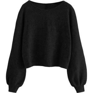 imageSweatyRocks Womens Casual Crewneck Raglan Long Sleeve Ribbed Knit Crop Top Cropped SweaterPure Black