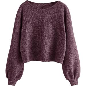 imageSweatyRocks Womens Casual Crewneck Raglan Long Sleeve Ribbed Knit Crop Top Cropped SweaterRedwood