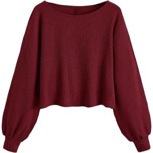 imageSweatyRocks Womens Casual Crewneck Raglan Long Sleeve Ribbed Knit Crop Top Cropped SweaterRose Red