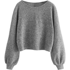imageSweatyRocks Womens Casual Crewneck Raglan Long Sleeve Ribbed Knit Crop Top Cropped SweaterSolid Grey
