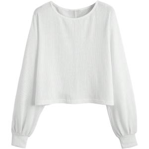 imageSweatyRocks Womens Casual Crewneck Raglan Long Sleeve Ribbed Knit Crop Top Cropped SweaterWhite Solid
