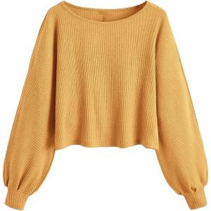 imageSweatyRocks Womens Casual Crewneck Raglan Long Sleeve Ribbed Knit Crop Top Cropped SweaterYellow
