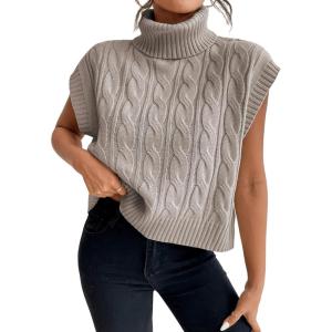 imageSweatyRocks Womens Casual Sleeveless Turtle Neck Sweater Vest Cable Knitted Solid Crop Tank TopApricot