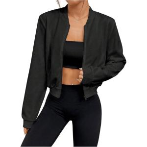 imageSweatyRocks Womens Lightweight Jackets Casual Basic Zip Up Cropped Bomber JacketBlack