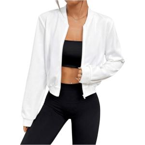 imageSweatyRocks Womens Lightweight Jackets Casual Basic Zip Up Cropped Bomber JacketWhite