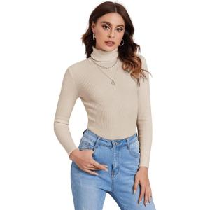 imageSweatyRocks Womens Long Sleeve Turtleneck Ribbed Knit Pullover Sweater TopBeige