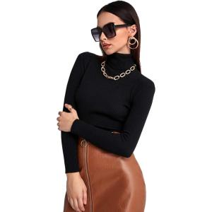 imageSweatyRocks Womens Long Sleeve Turtleneck Ribbed Knit Pullover Sweater TopBlack